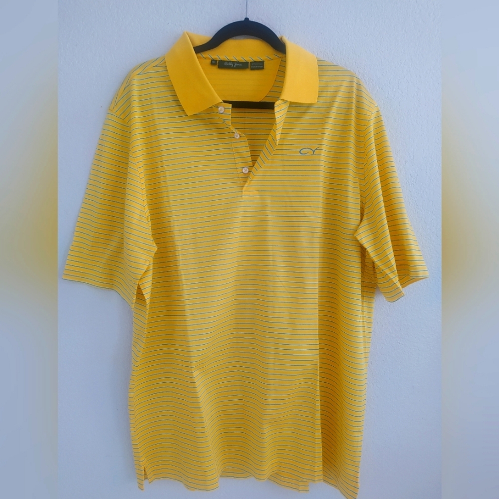 Men's Yellow & Blue Striped Bobby Jones Golf Polo XL 100% Cotton